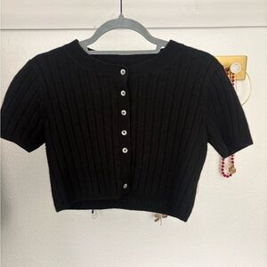 Reformation Black Ribbed Button-Up Sweater Cardigan